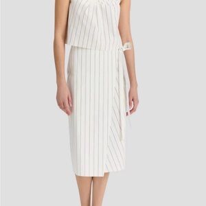 VinceStriped White Wrap Midi Skirt